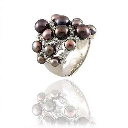 Grey Freshwater Pearl Scatter Ring w/CZs - Click Image to Close